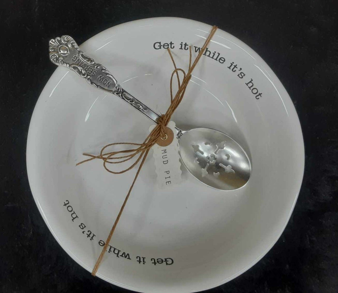 Mud Pie serving bowl with spoon get it while it's hot