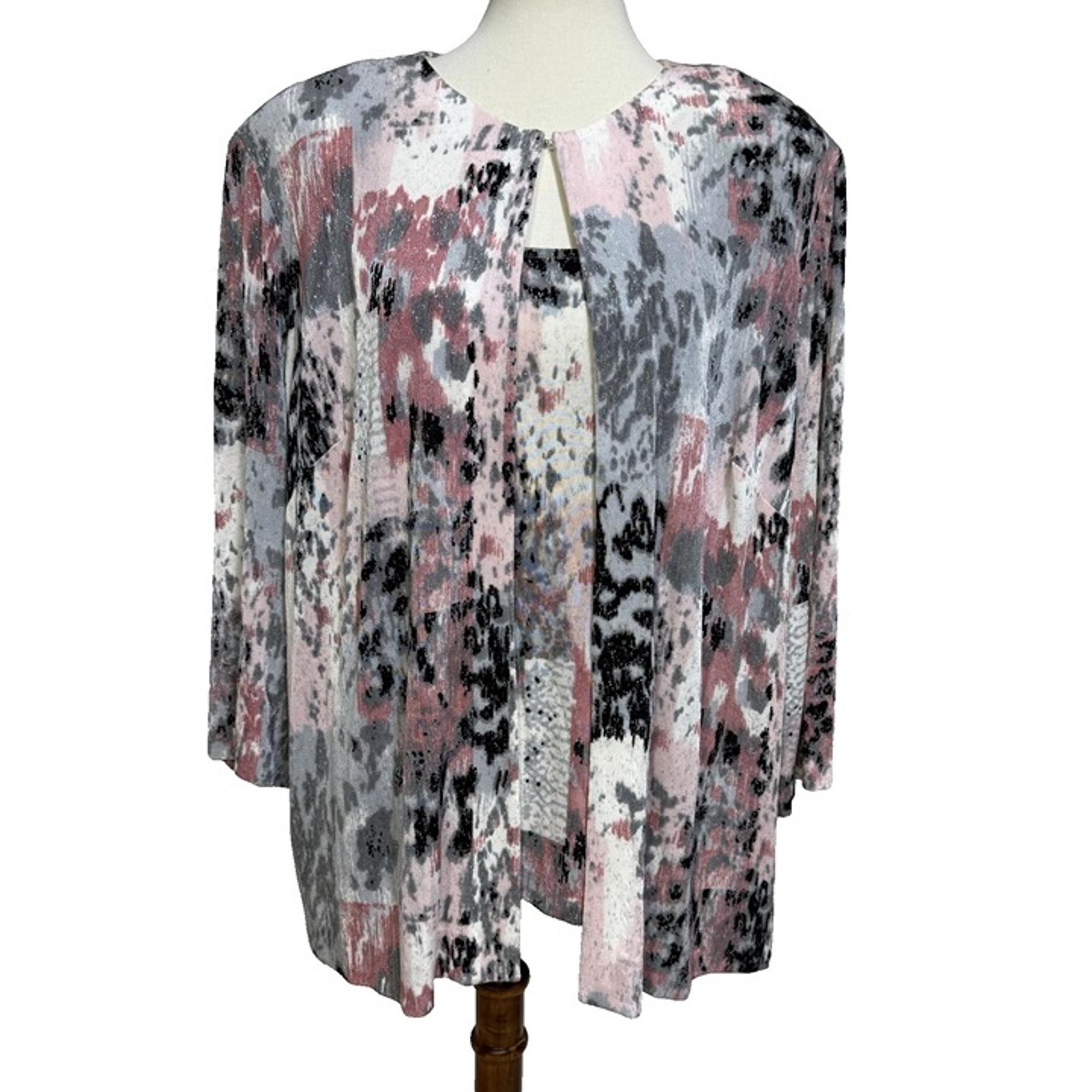 Alex Evenings Womens 2X 3X Cardigan Jacket & Tank Stretch Pink Gray Glitter