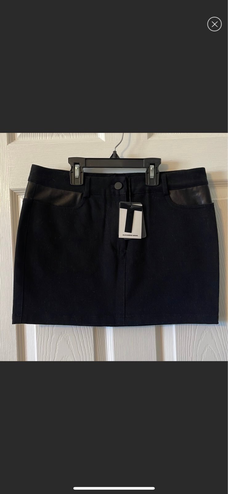 T by Alexander Wang Cotton Canvas Leather Detail Jean Mini Skirt size 27 Blk