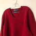 Polo by Ralph Lauren Men's M Medium Red Lambswool V Neck Sweater