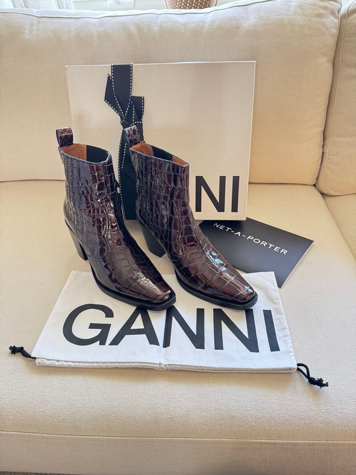 GANNI Ganache Croc Embossed Callie Boots