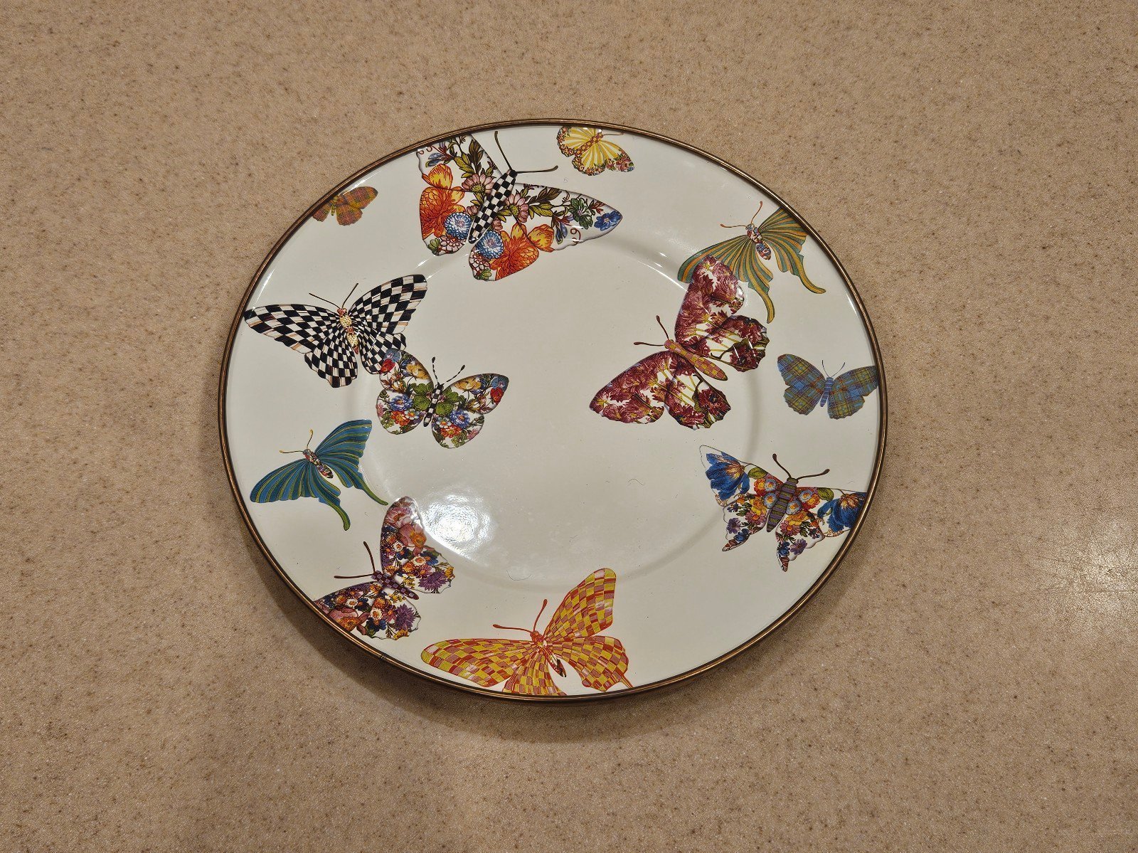 RETIRED MACKENZIE CHILDS BUTTERFLY GARDEN ENAMEL SALAD DESSERT ACCENT PLATE DISH