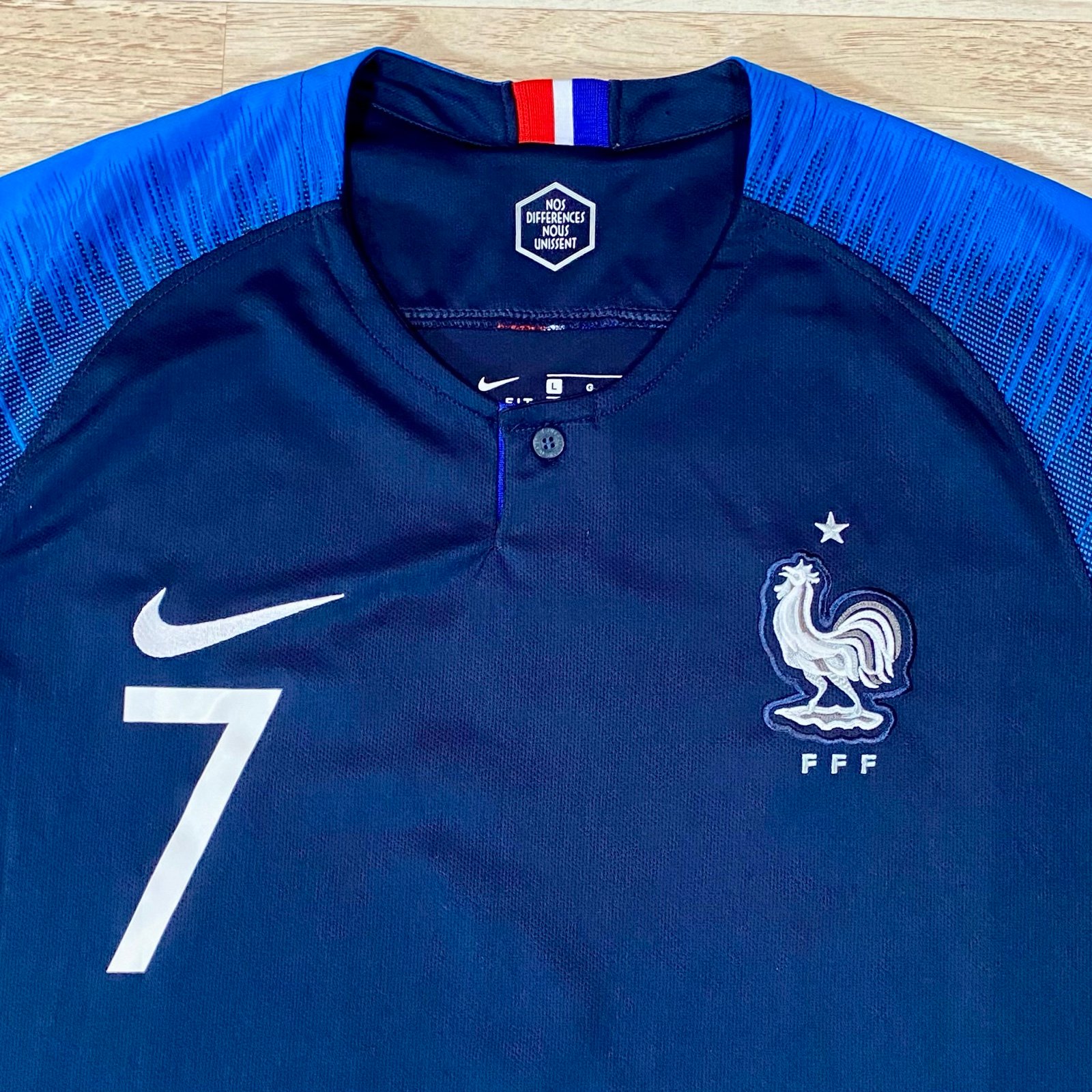 France National Team Jersey Mens L Blue #7 Griezmann 2018 World Cup Football FFF