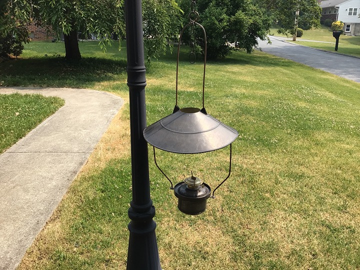 Antique 30” Metal Hanging Farmhouse/Store Oil Lamp-Missing Glass Globe & Wick