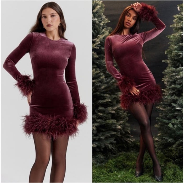 HOUSE OF CB 'Lavinia' Mulberry Velvet Mini Dress Size Large
