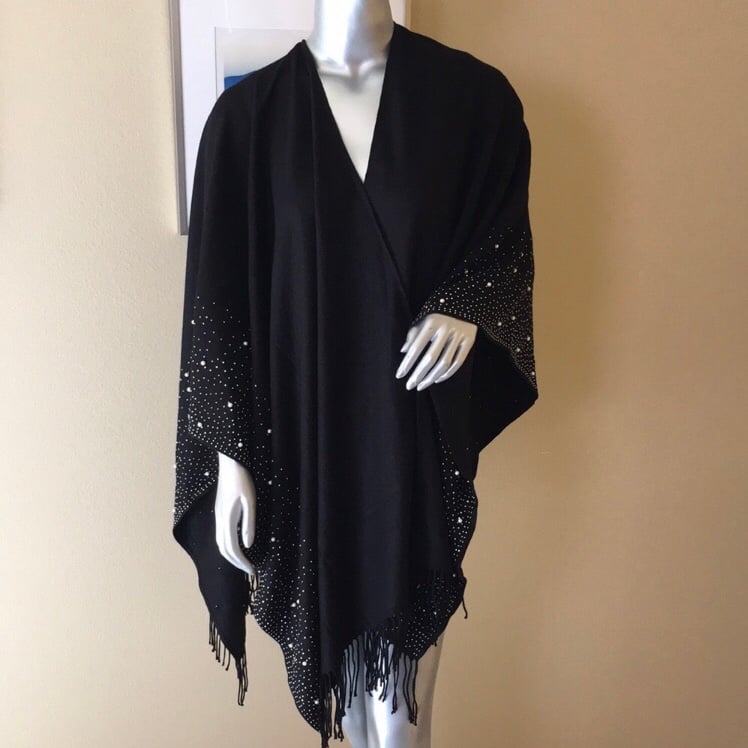 WHBM | Pearl Detail Ruana Wrap Black