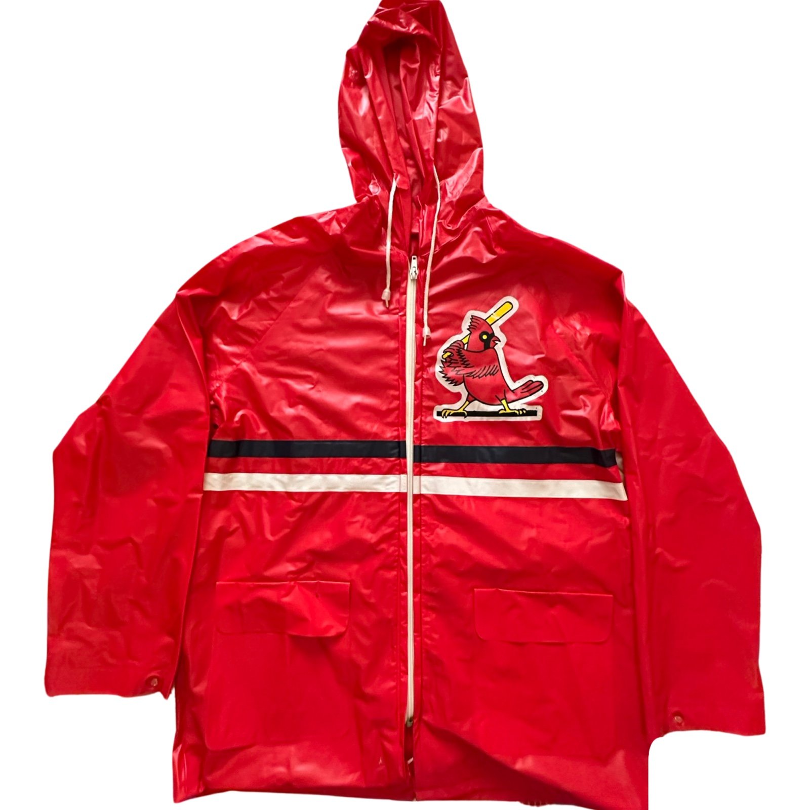 Vintage St. Louis Cardinals Red Hooded Drawstring Rain Jacket Raincoat SGA Youth