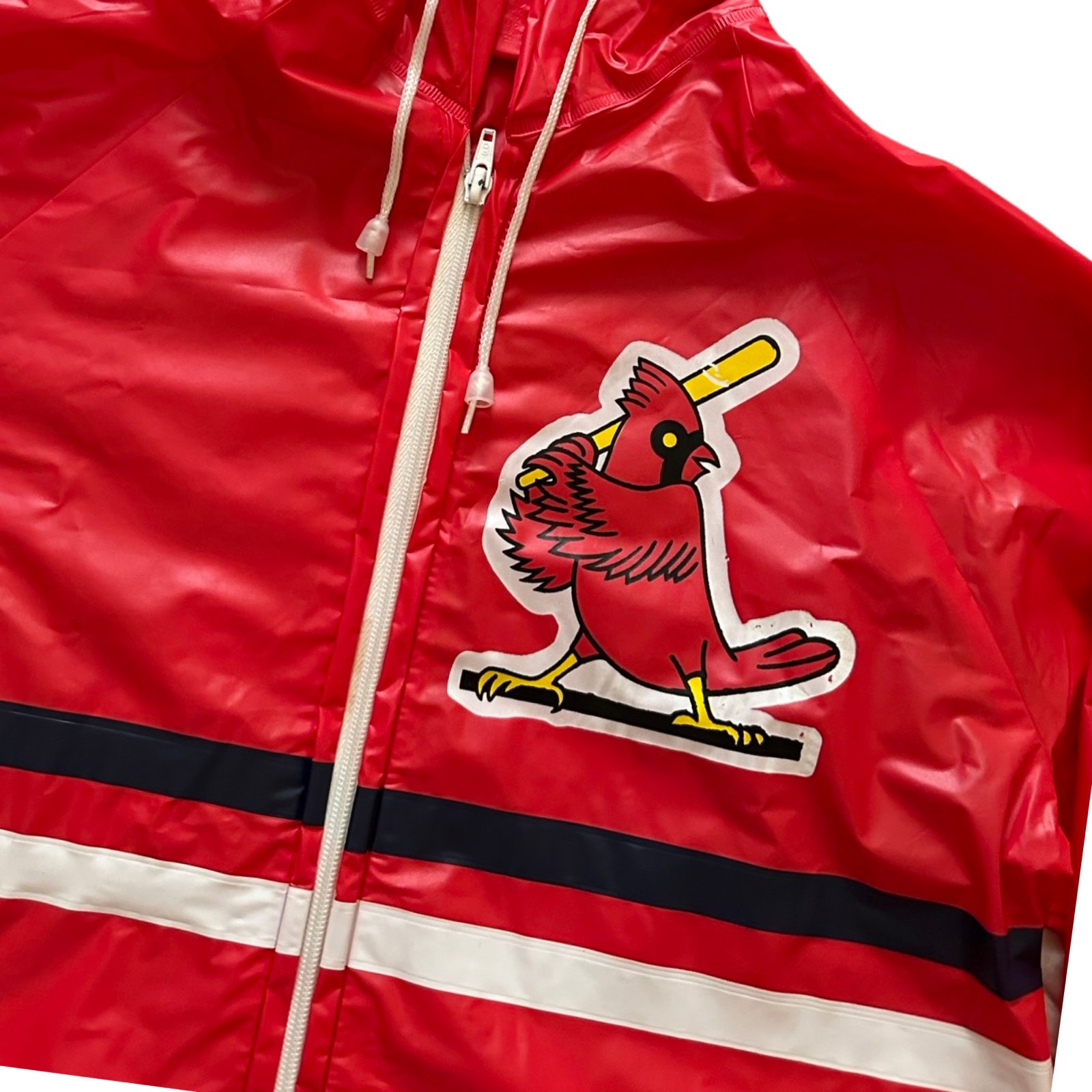 Vintage St. Louis Cardinals Red Hooded Drawstring Rain Jacket Raincoat SGA Youth