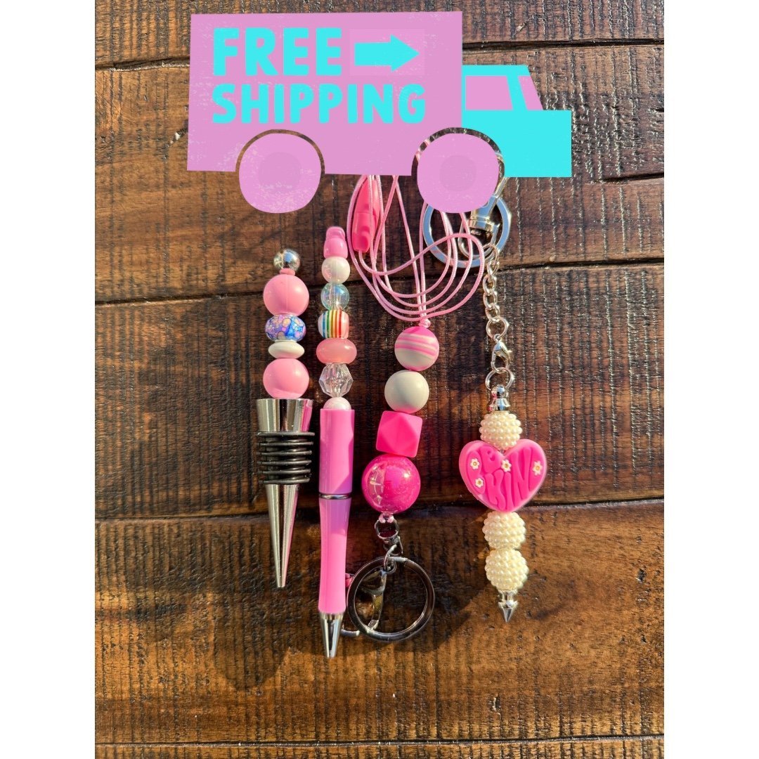 Beaded Set: Pen Keychain Lanyard Wine Stopper
