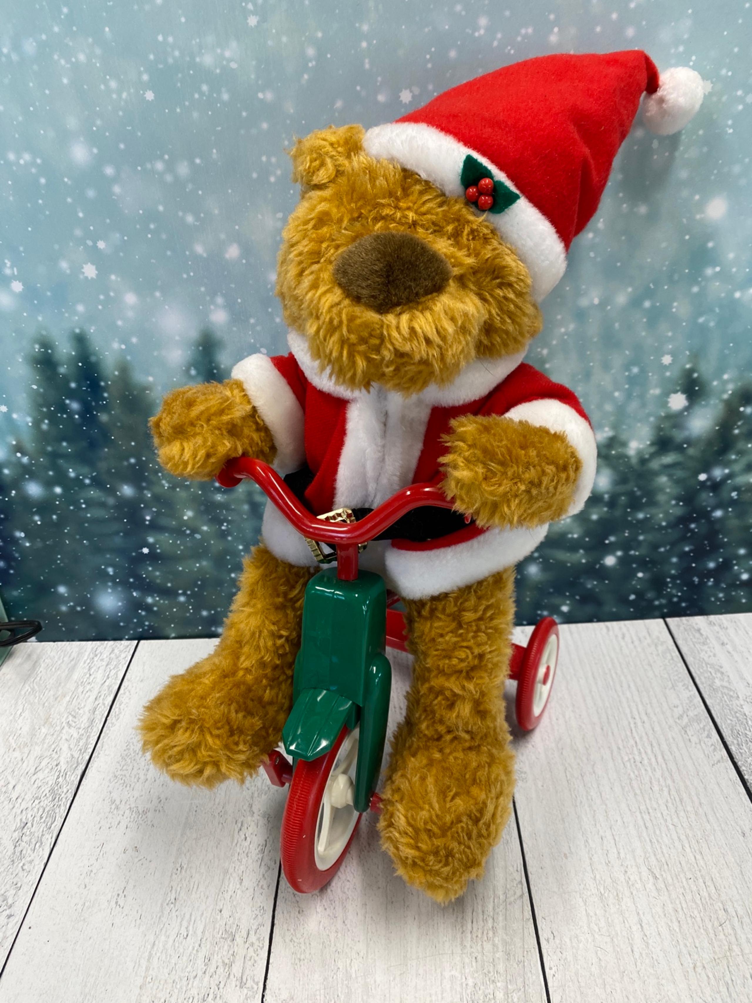 VTG 1997 Musical Cycling Santa Christmas Bear – Figurine Decor – Music Box - Avon