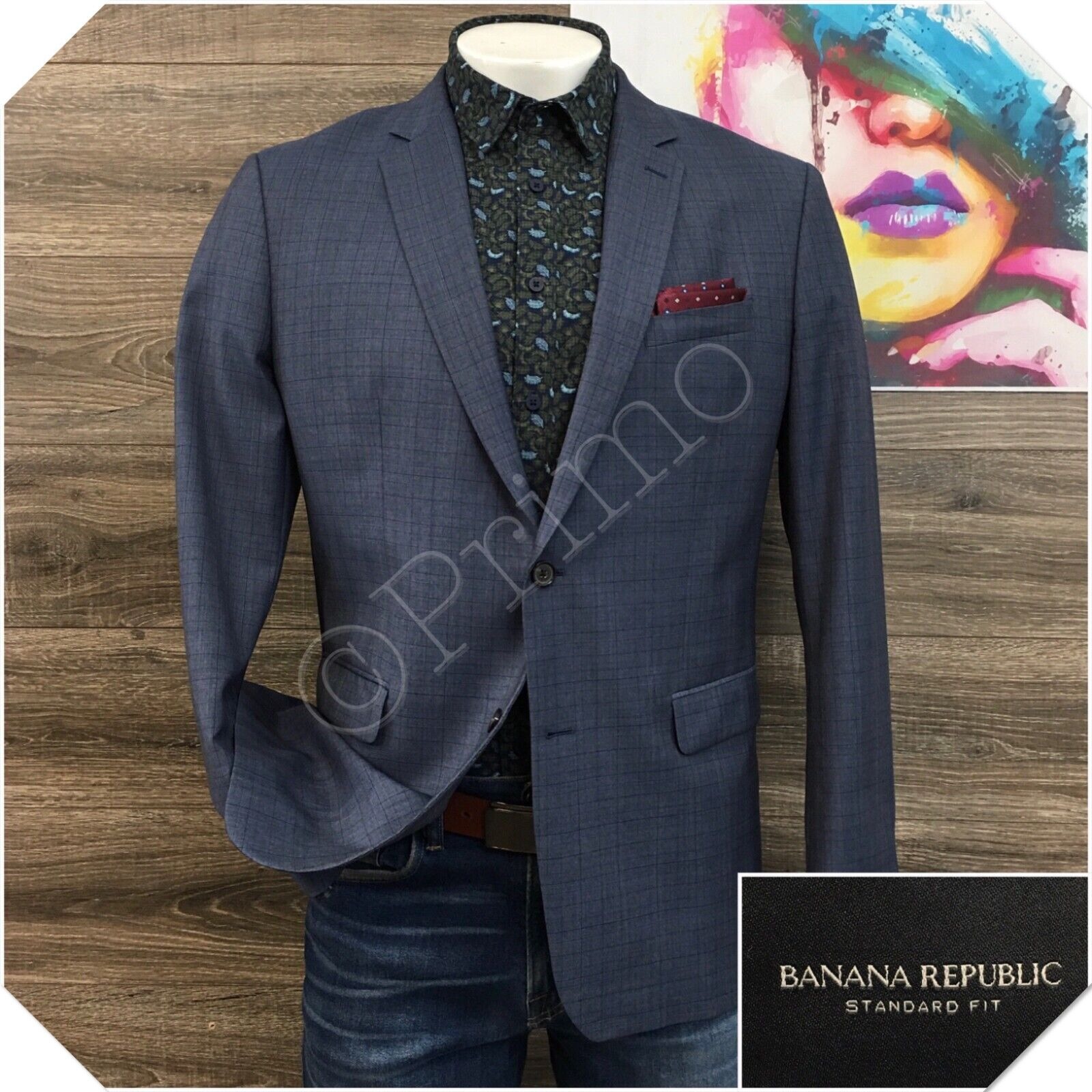BANANA REPUBLIC Mens Blazer Sport Coat Casual Jacket Size 44R Blue Wool Suit