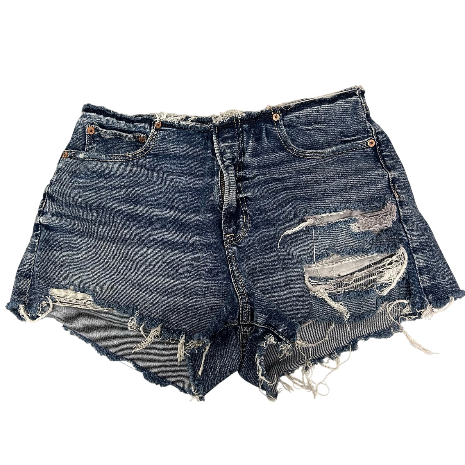 American Eagle High Rise 90’s Boyfriend Distressed Waist/Hem Denim Shorts Sz 10
