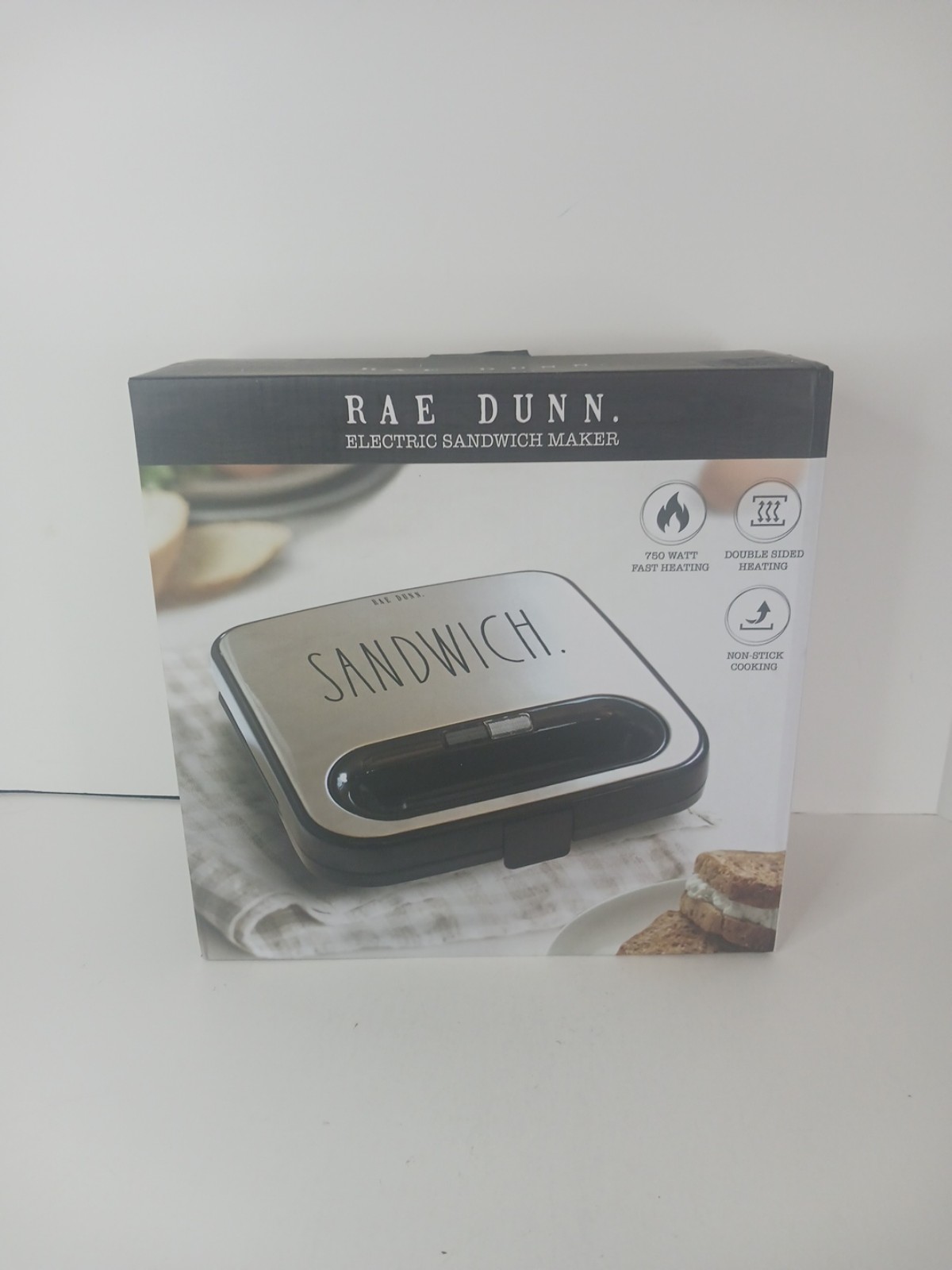 New Rae Dunn Portable Sandwich Maker Non-Stick Plates Indicator Light Black