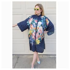 Johnny Was Women's Silk Floral Print Malani Tunic Top Blue Size Medium