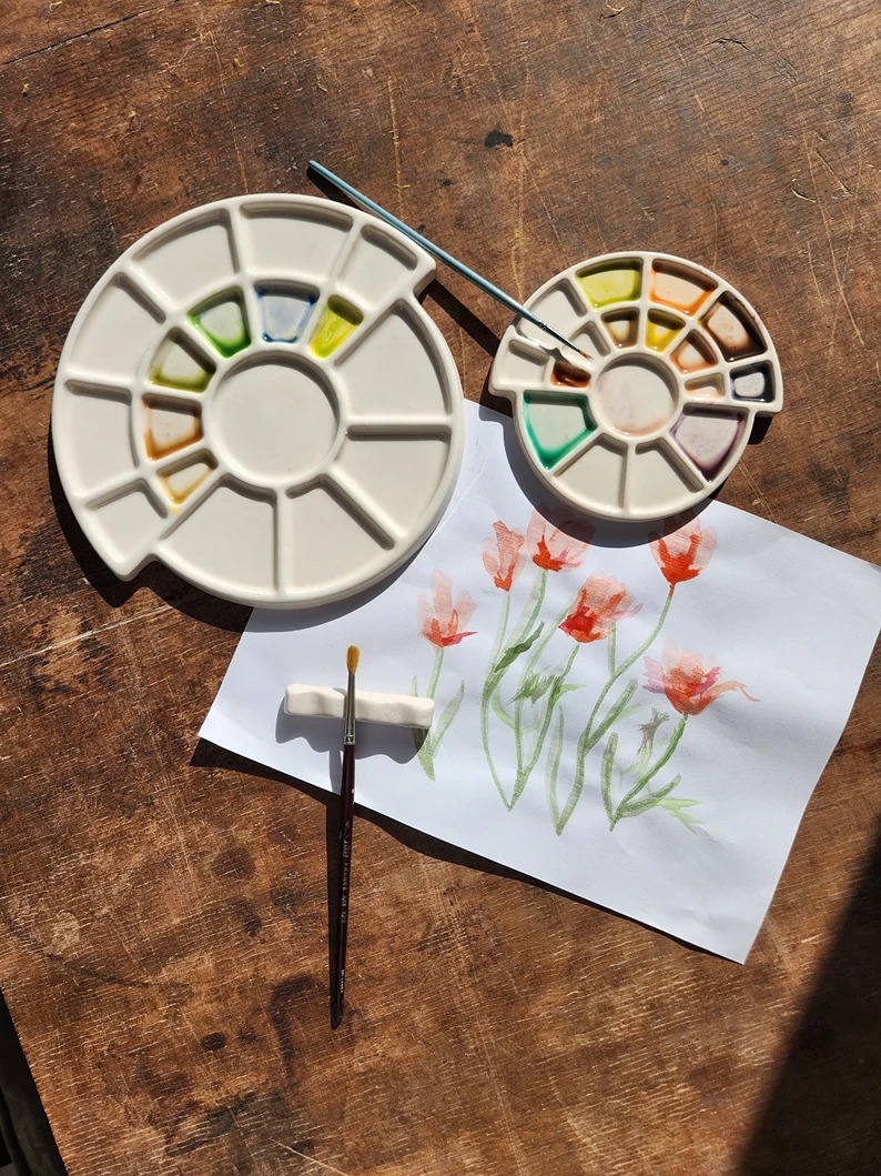 Large and Small Palettes are Together, Ceramic, Watercolor Palette, Ceramic Arti