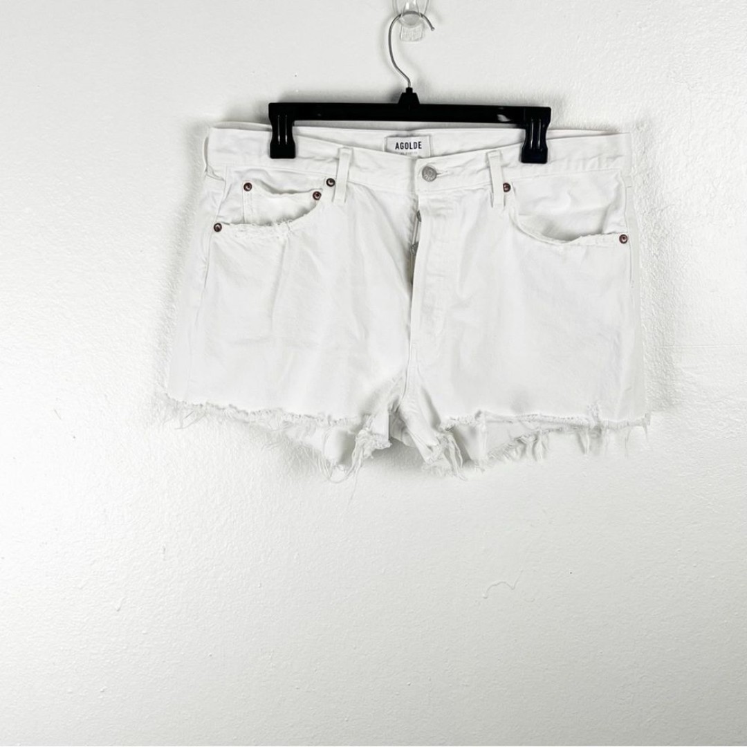 AGOLDE Parker 100% Organic Cotton White Button Fly Fray Hem Shorts, Size 31