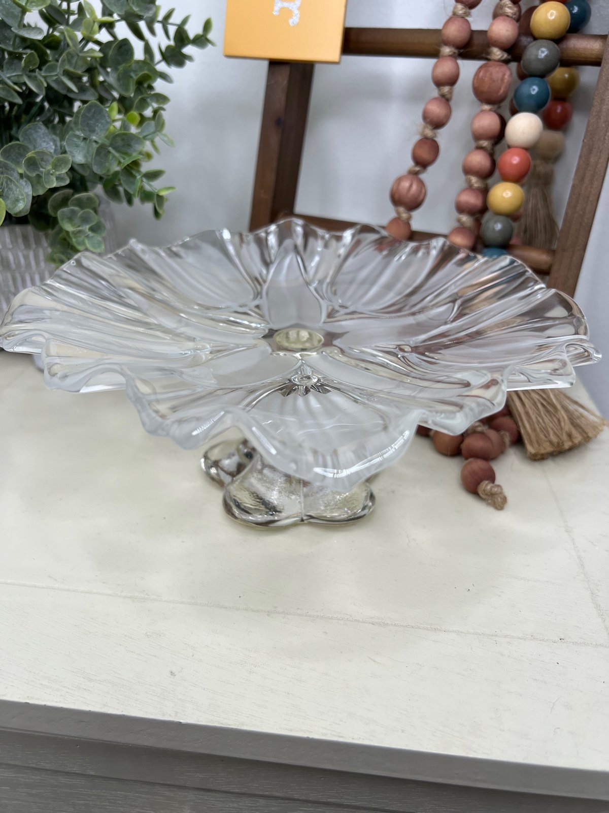 Vintage Mikasa Tulips Satin-Frosted Glass Footed Serving Tray
