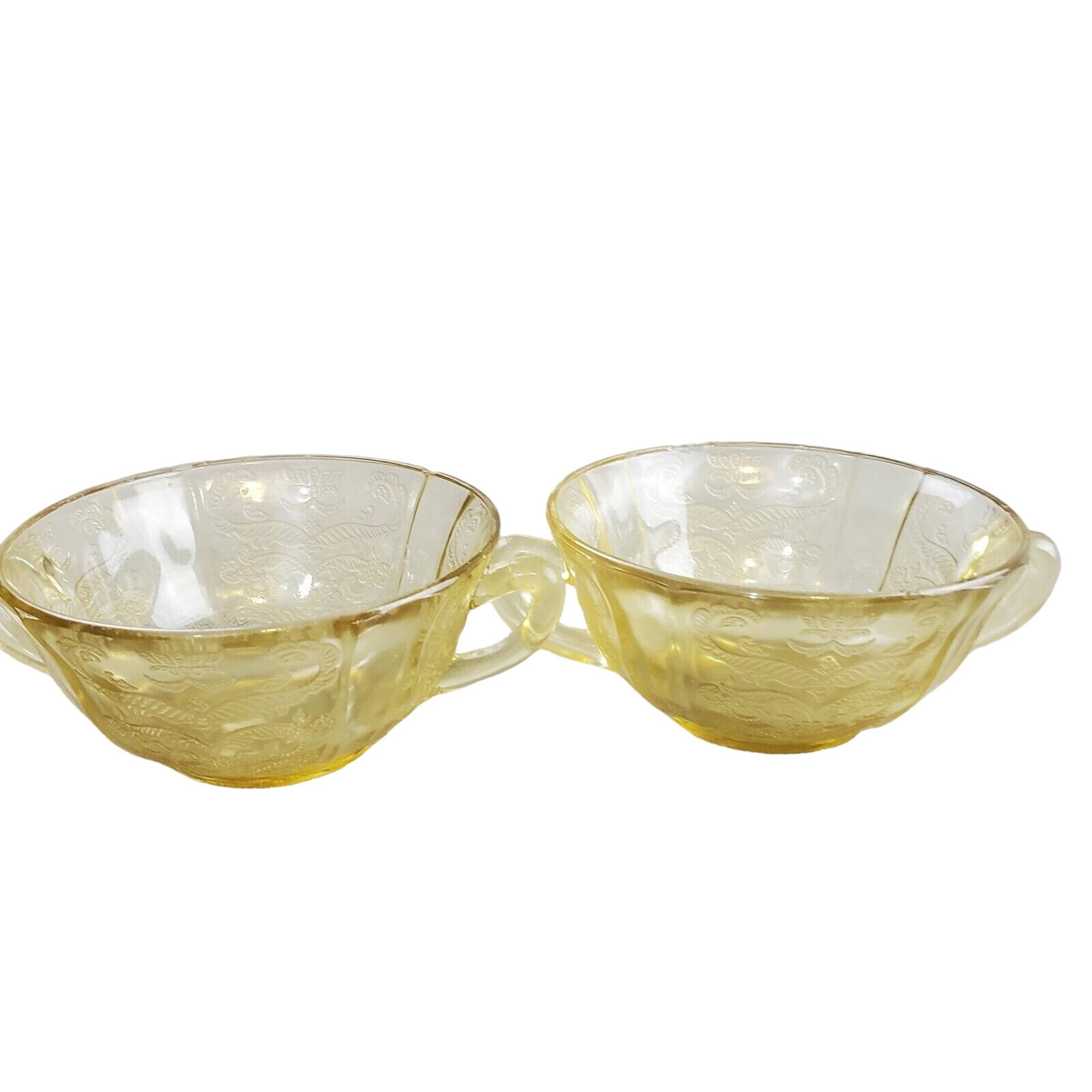 Vintage Federal Glass Madrid Topaz Sugar Bowls x2 Depression Glass Adults Yellow