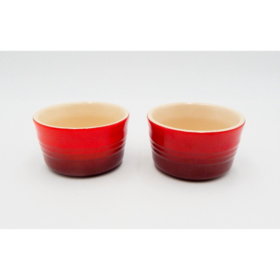 Le Creuset Stoneware Red Ombré Ramekin Ribbed Custard Cups Set of 2