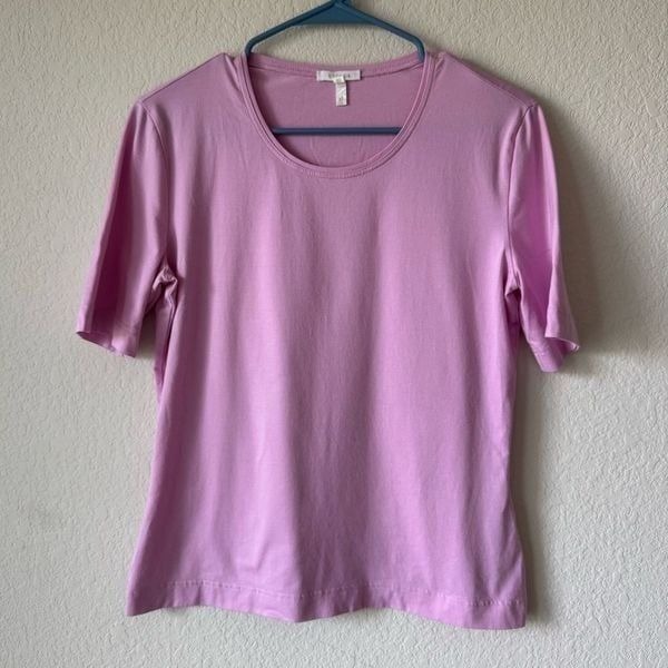 Escada 325 Lavender V-Neck Knit Shirt Sz 40/10 Short Sleeve Cotton Blend Italy