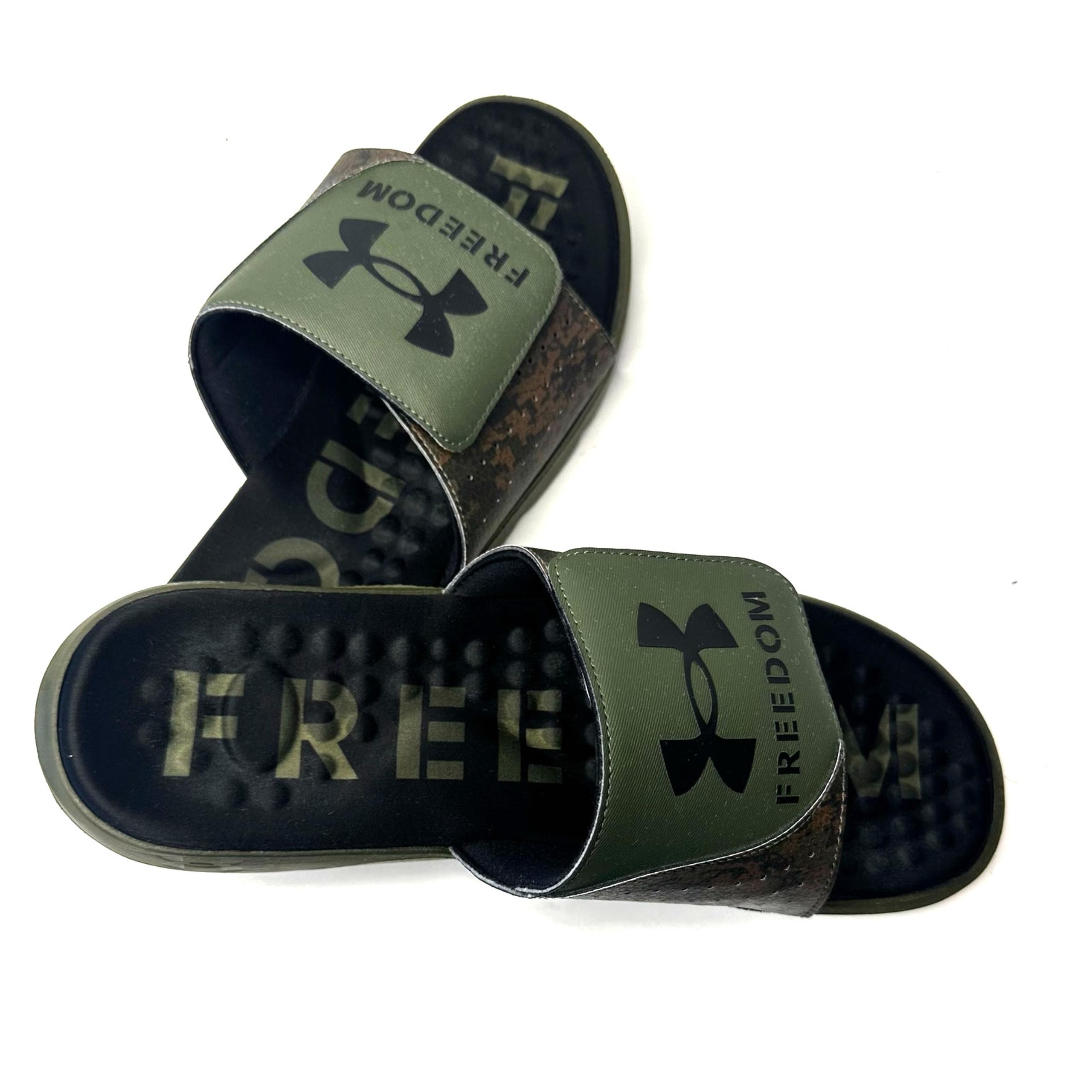 Under Armour Freedom Camouflage Slide Sandals Men Size 13 Green Black