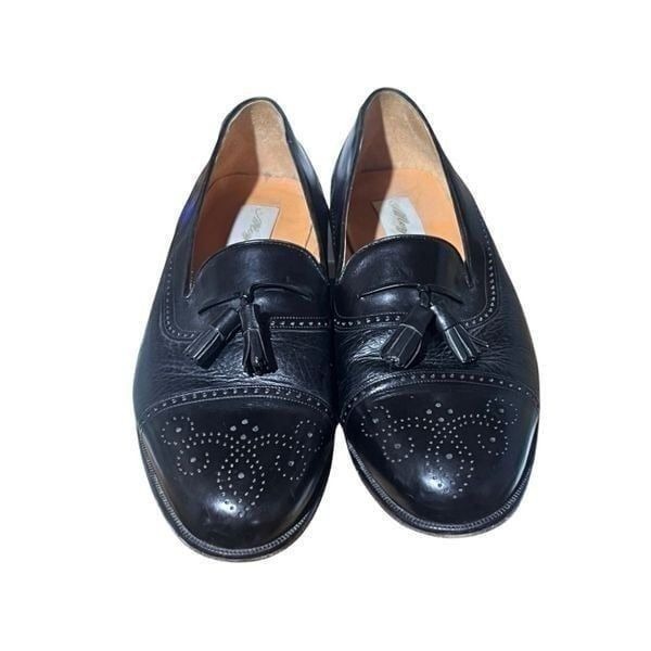 Mezlan Havana Loafer 10.5 W Tassel Cap Toe Brogue Black Leather Dress Shoe Spain