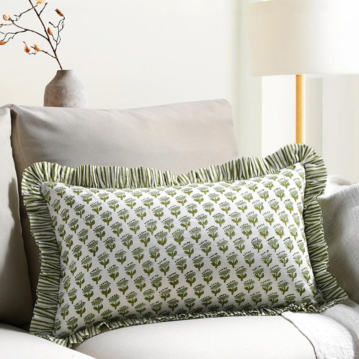 100% Cotton Block Print Ruffle Sham Cover 12x20 inch