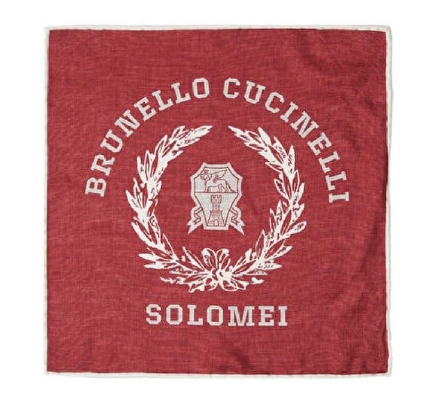 NEW Brunello Cucinelli Red Logo Silk Pocket Handkerchief