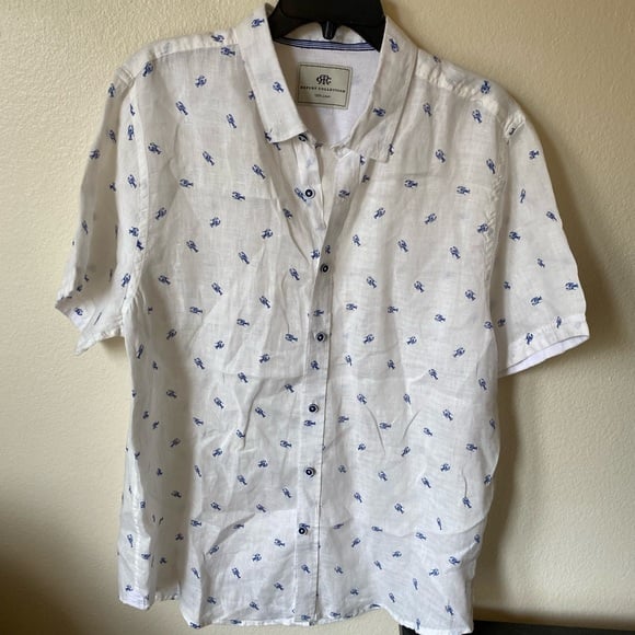 Resort Collection Men’s Linen Lobster Button Down Shirt Fit L Resort Wear Top