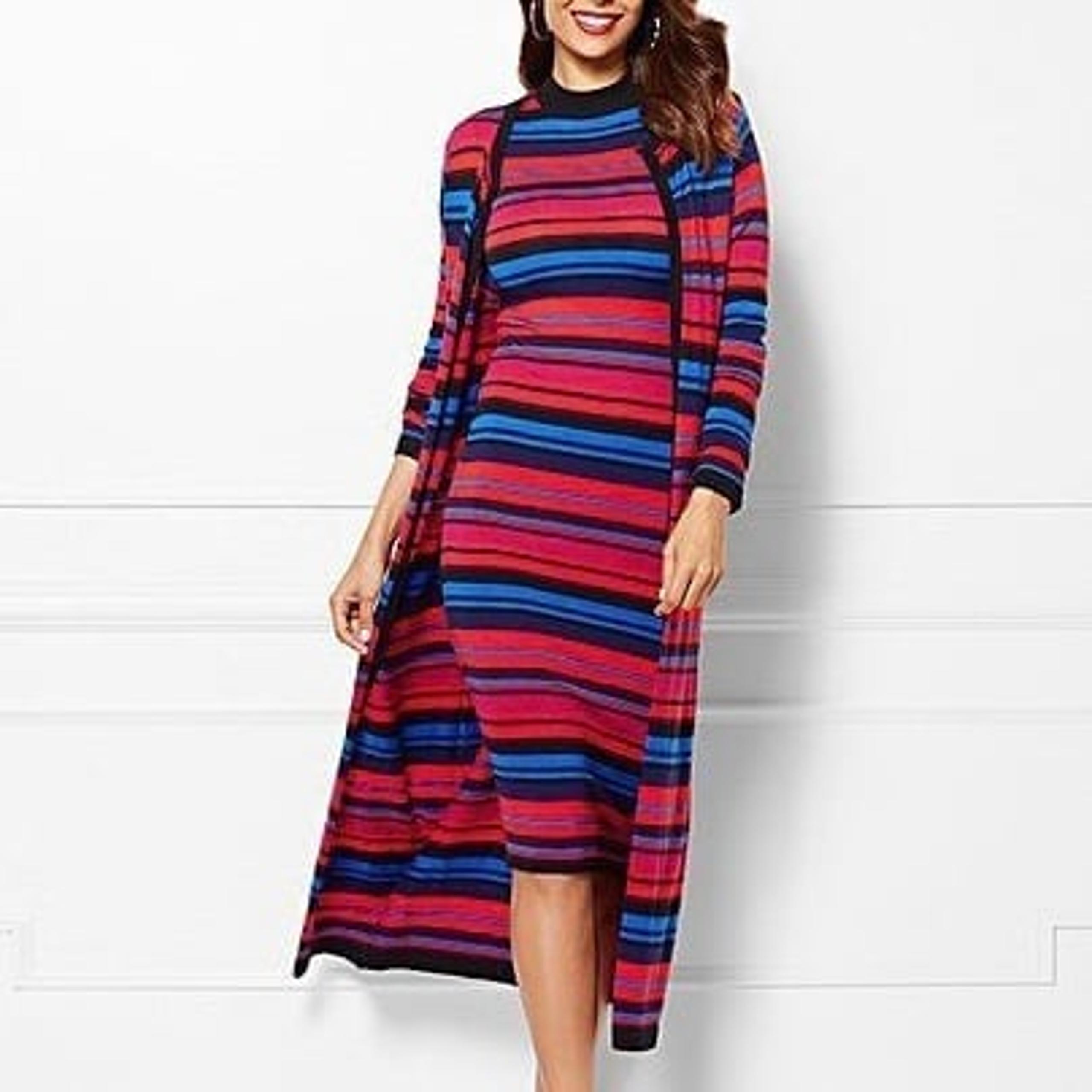 Eva Mendes New York & Company Striped Sweater Dress & Matching Cardigan Duster