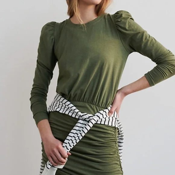 Anthropologie Sundry Ruched Puff Sleeve Shirred Dress size XL