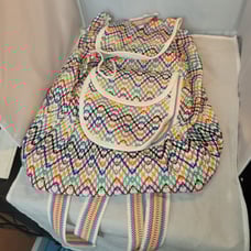 Mexican bohemian backpack Rainbow Cinch top flap zipper compartment Fabric NEW