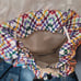 Mexican bohemian backpack Rainbow Cinch top flap zipper compartment Fabric NEW