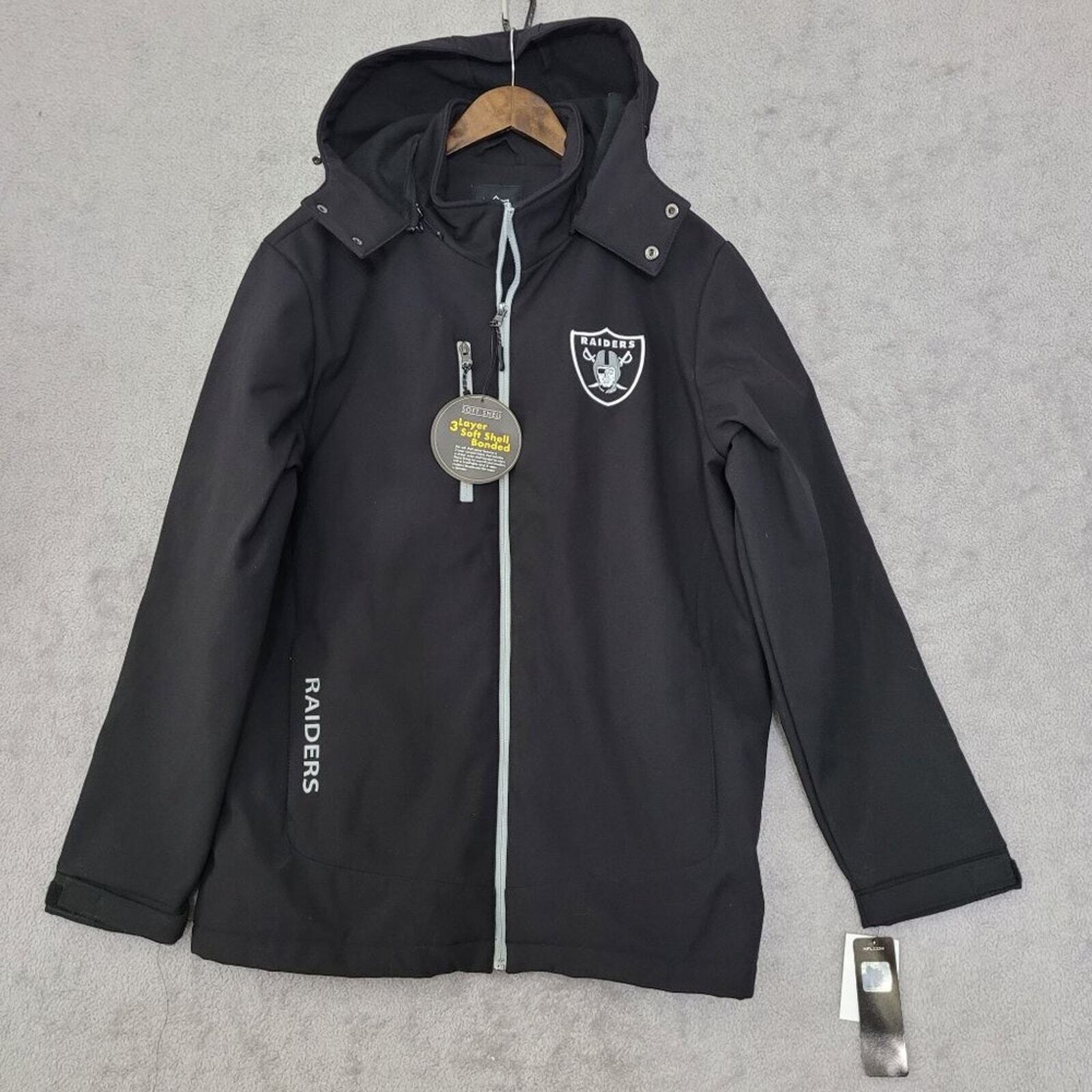 NWT Raiders NFL Soft Shell Jacket Men's L Black 3 Layer Bonded Waterproof  JCT