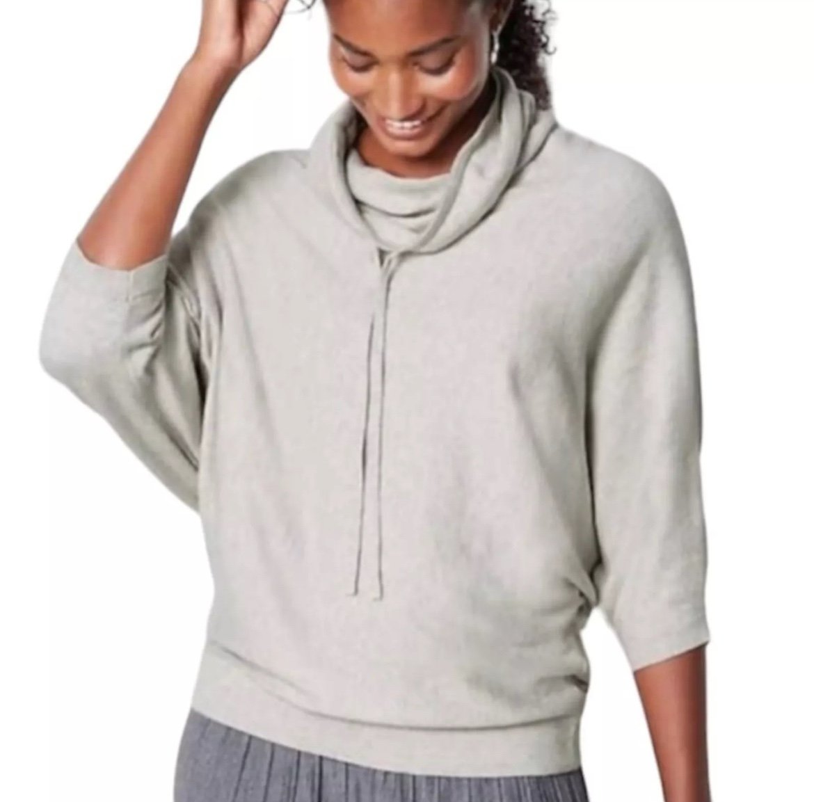 Pure Jill J Jill Gray Organic Cotton Cashmere Draped Neck Kimono Sweater Size L
