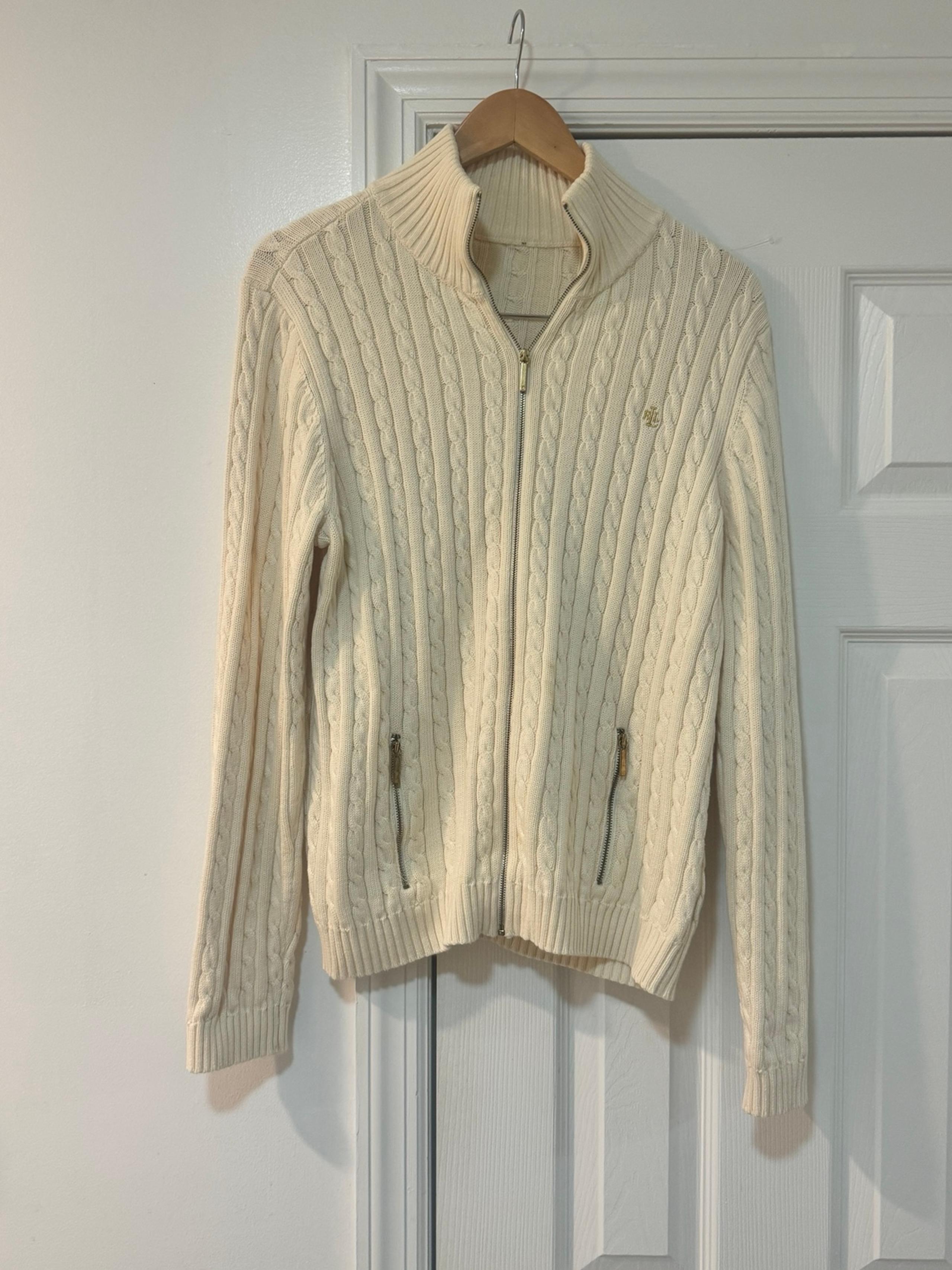 Lauren Ralph Lauren cream cable sweater cardigan sz medium