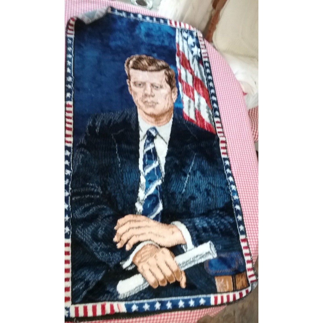 Vintage President John Kennedy Velvet Wall Hanging 1960s Made in Italy