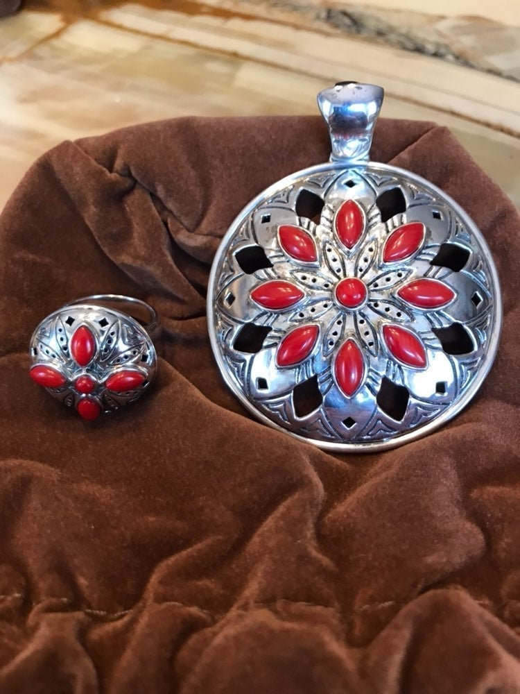 Jean Lin Sterling Silver Coral Set