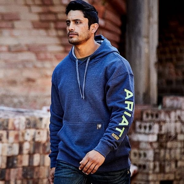 Ariat Rebar Graphic Hoodie- Navy/Heather/Lime