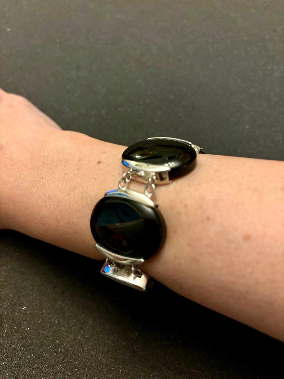 925 Silver & Black Stones Link Bracelet