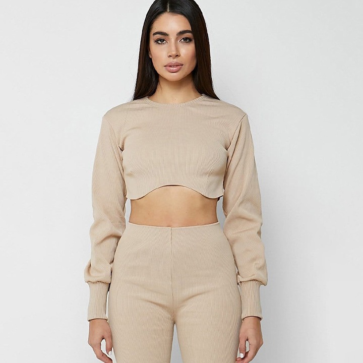 NWT Maniere De Voir Cropped Ribbed Underbust Top Beige