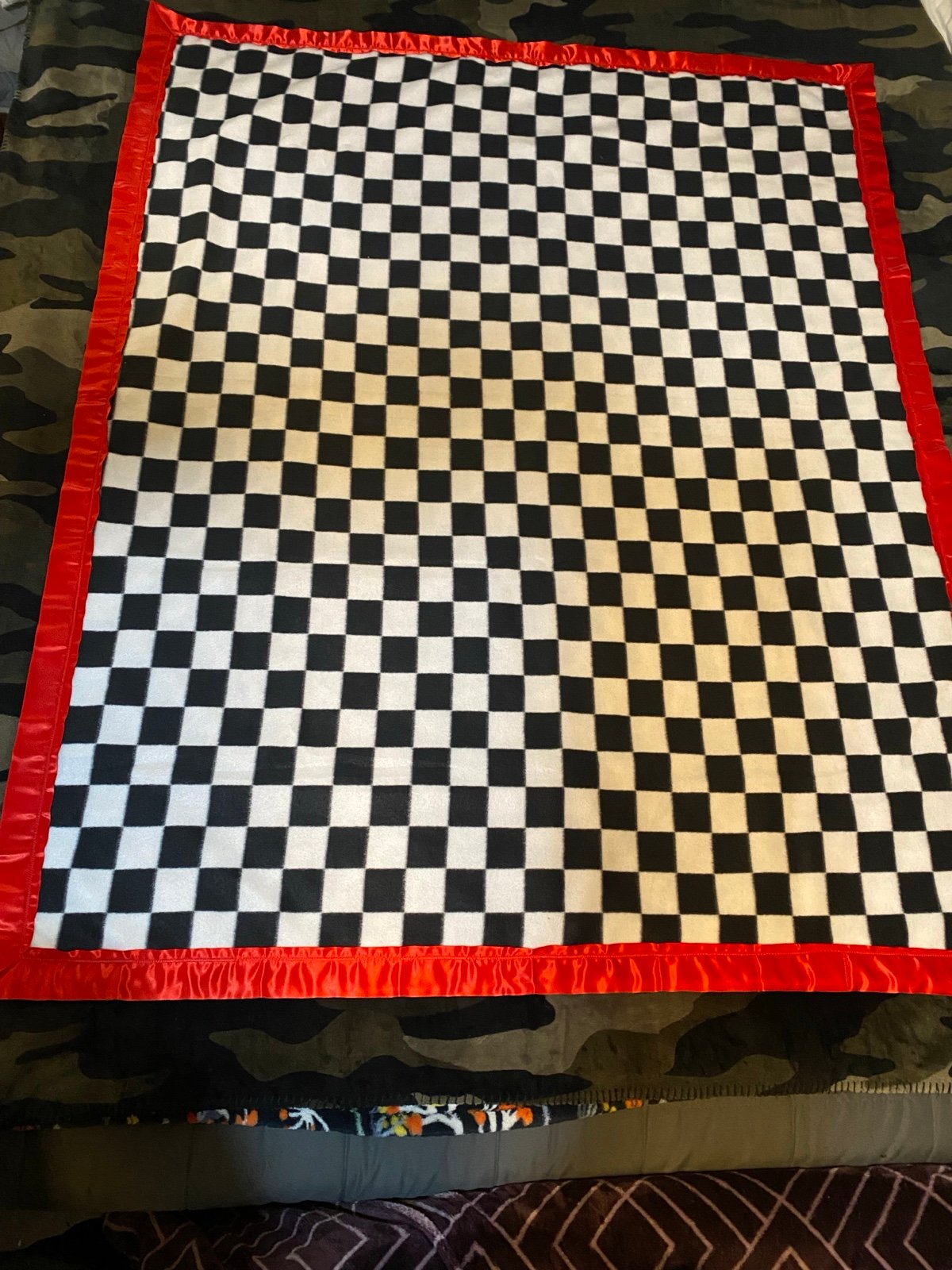 Black and white checkered blanket