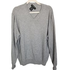Hathaway Platinum Mens L Gray Cashmere Silk Pullover Sweater V-Neck Long Sleeves