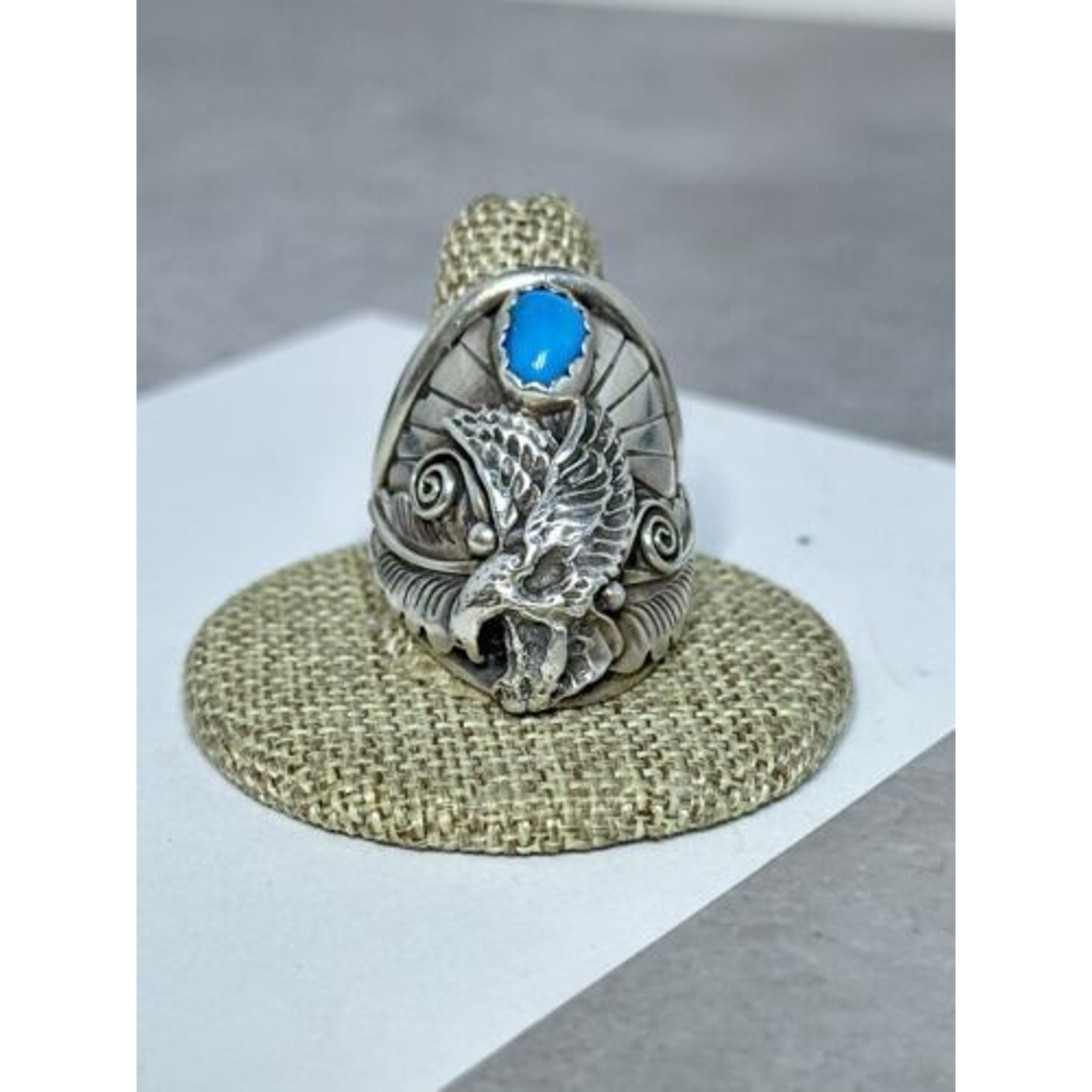 Vintage Large Sterling Silver Turquoise Eagle Ring Size 11 Signed