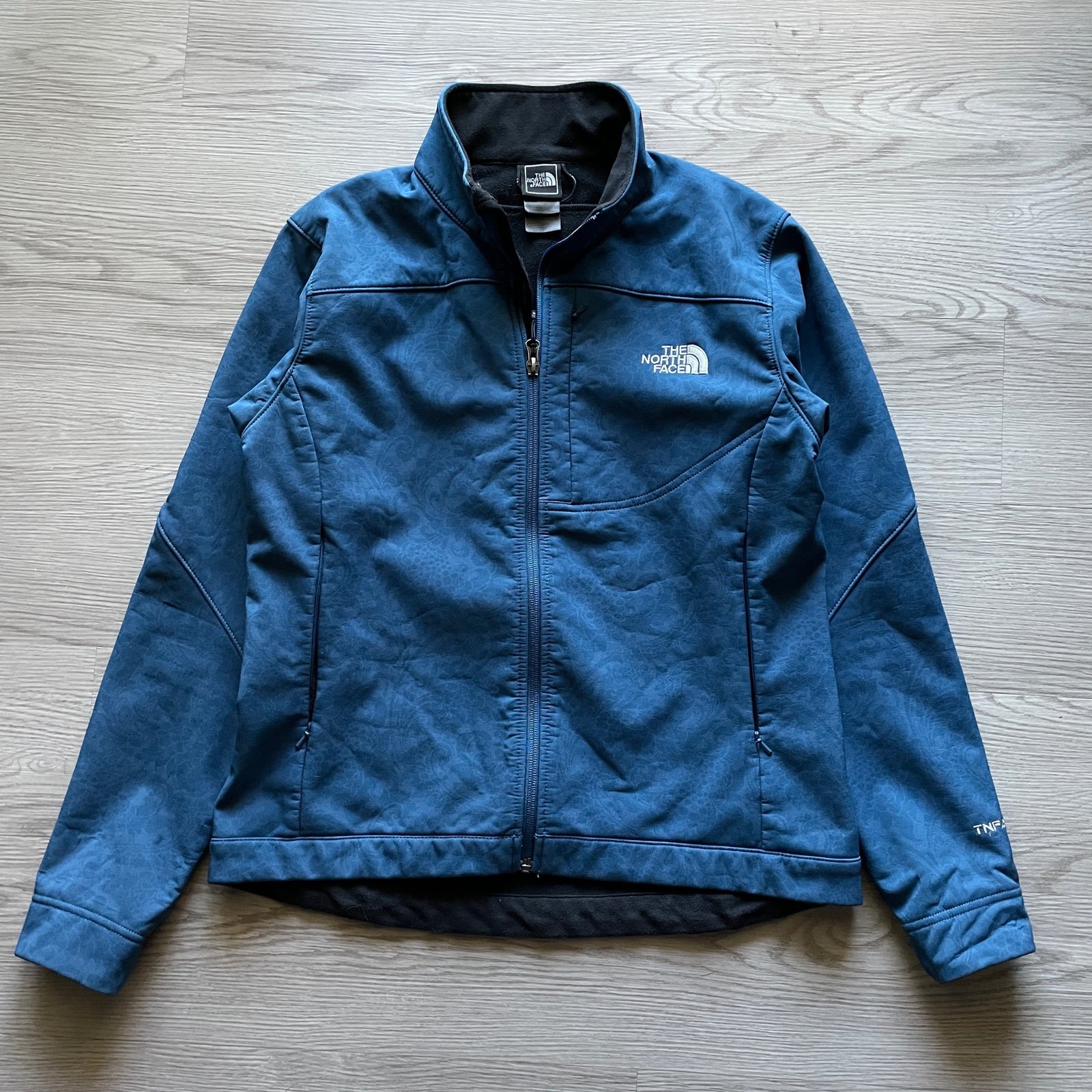 Women's The North Face Navy Blue Floral Apex Soft Shell Fleece Jacket Sz Medium