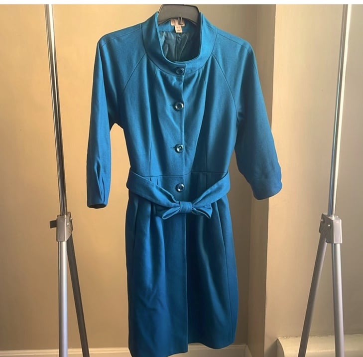 Vintage Era Tulip Coat Feminine Wool Cinched Waist Lined Girly Unique Jacket