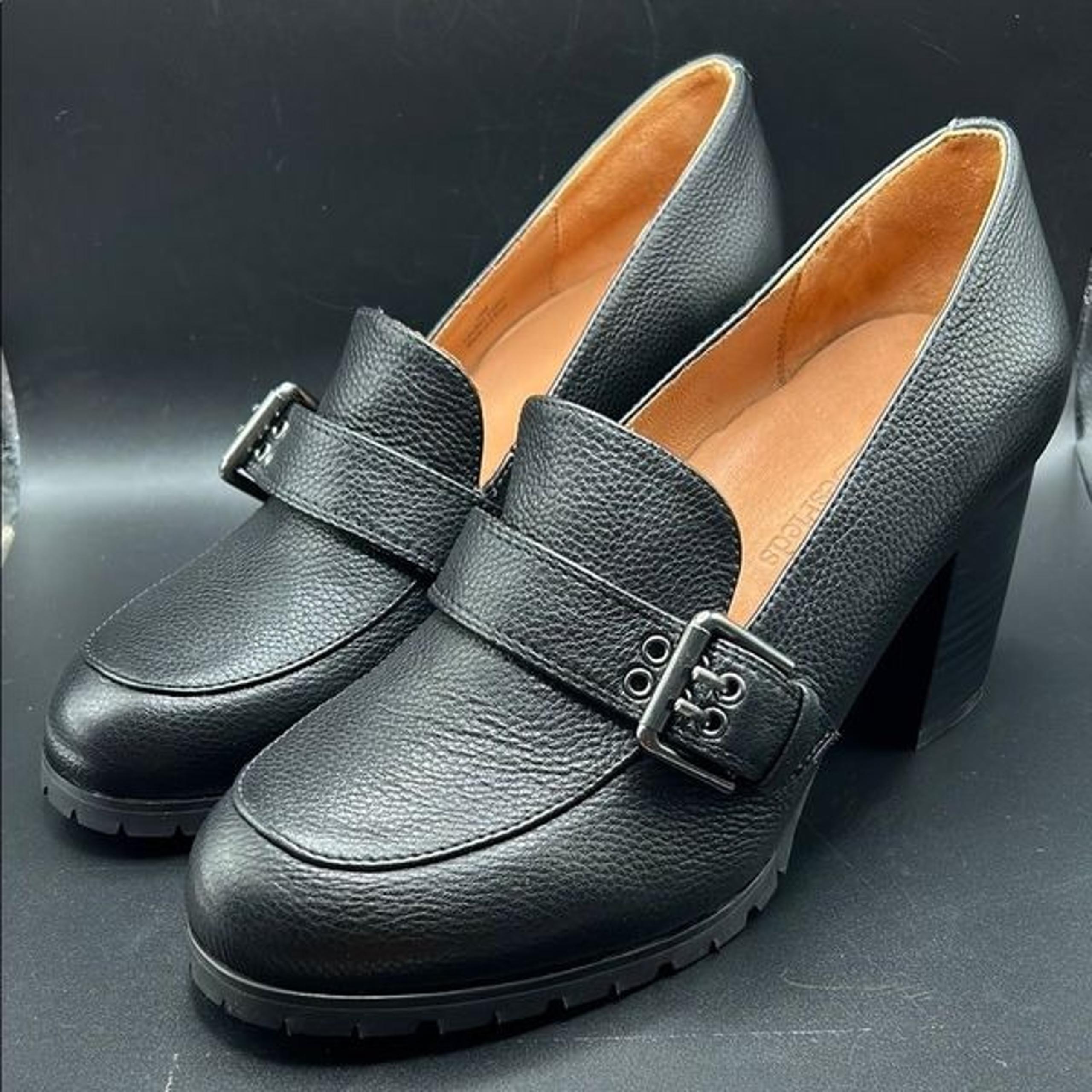L'AMOUR DES PIEDS Quinziano Block Heel Leather Pumps Black Size 10
