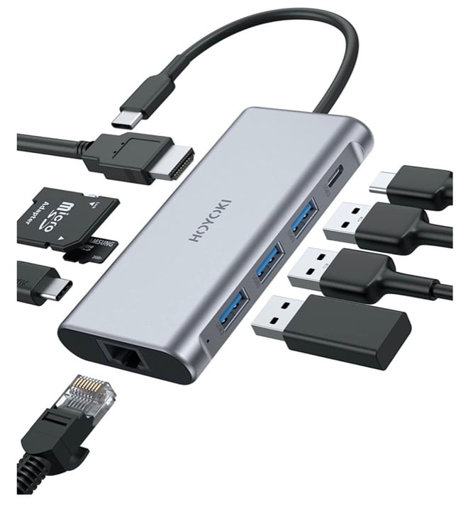 USB C Hub Multiport Adapter 9 in 1 with HDMI 4K, Ethernet, 100W PD Thunderbolt 3