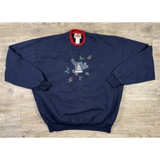 Vintage Top Stitch Sz XL Blue Embroidered Christmas Tree Pullover Sweater Y2K