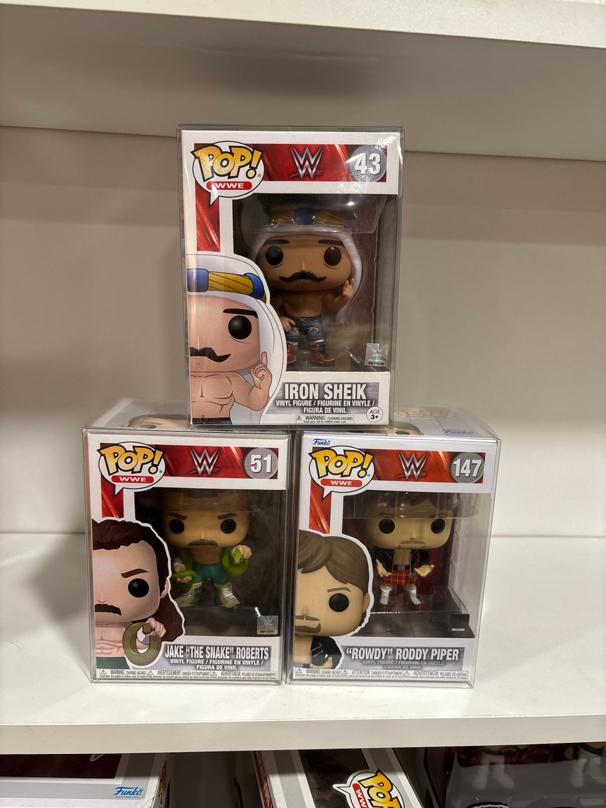 Funko Pops! Jake the Snake#51 Roddy Piper #147 Iron Sheik #43 SGT Slaughter #54
